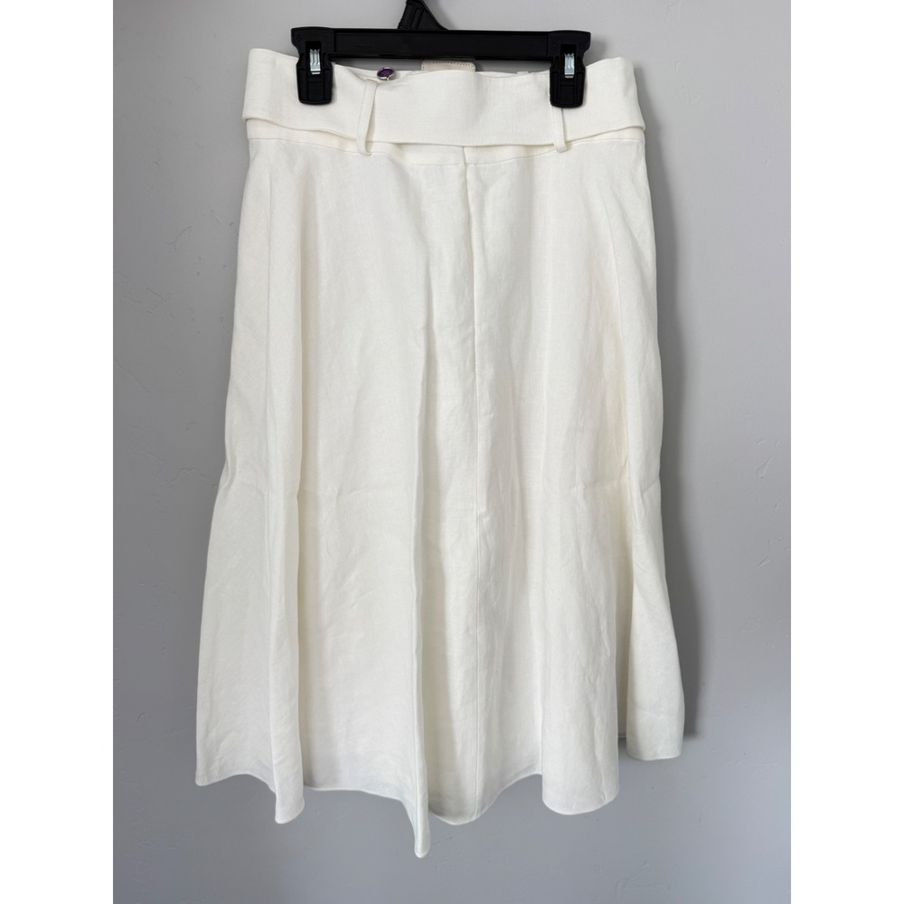 Ralph Lauren Purple Label Spring Runway White Linen Belted Midi Skirt Size 4 NEW - Picture 3 of 9